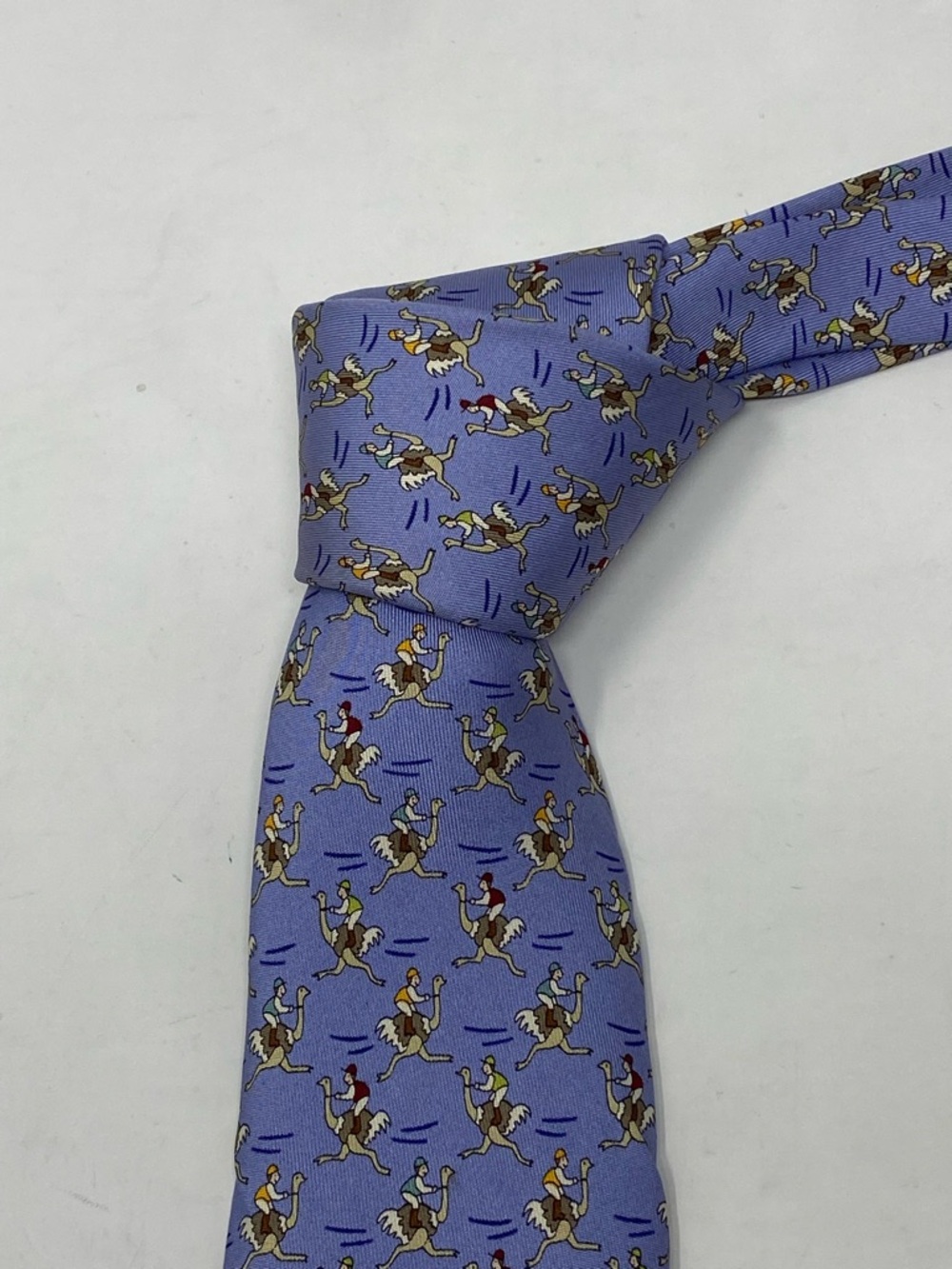 Hermes Mens Silk Tie Ostrich Rider Blue 7987 EA - Picture 8 of 11